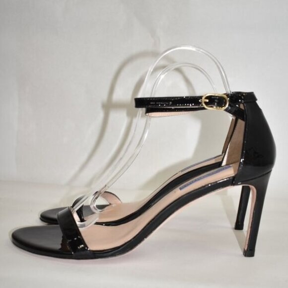 $450 STUART WEITZMAN NUNAKED 3.3" STRAP SANDAL NUDIST BLACK PATENT 10.5 (DB12) - Picture 3 of 6